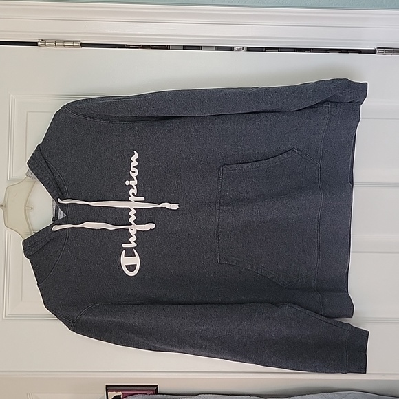 Champion hoodie. Dark grey, off-white logo on chest eeide strings. Stitched logo - Picture 4 of 5